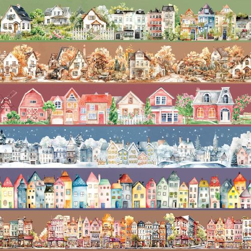 Town Landscape PET Tape Scrapbook Supplies Vintage Town Building Decorative Tape Scrapbook Stickers Aesthetic House Building Washi Tape Stickers For Scrapbooking Junk Journal Journaling Supplies