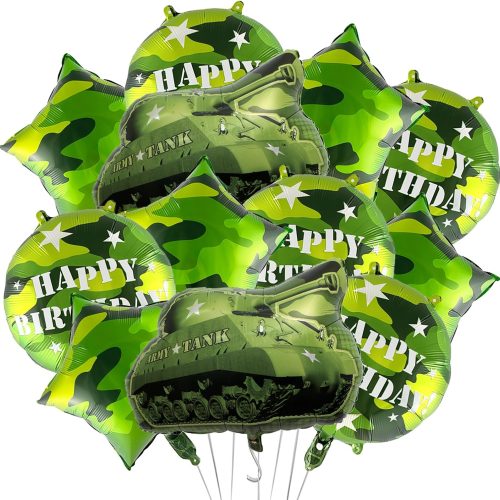 10Pcs Army Tanks Camouflage Party Balloons Army Tank Foil Balloons for Army Camouflage Themed Birthday Baby Shower Party Decorations Supplies