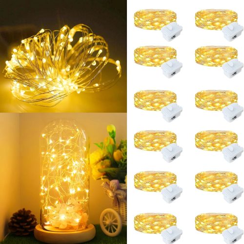 12Pack Fairy Lights Battery Operated, 7ft 20 LED 3 Modes Speed Twinkle Mini String Lights Waterproof Silver Wire Firefly Starry Lights for Mason Jars Wedding Party Christmas Decorations