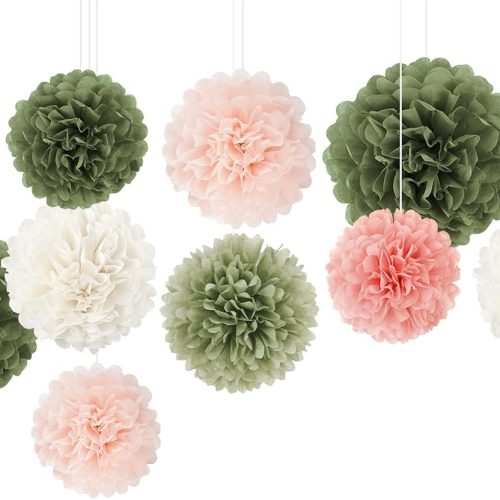 NICROHOME EUR Bridal Shower Decoration, Pink Green Tissue Pom Poms Flowers