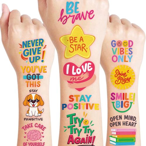 96 PCS Motivational Pre-Cut Temporary Tattoos for Kids |