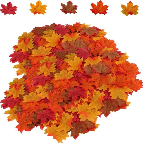 HENMI 500PCS Artificial Maple Leaves 5 Assorted Mixed Fake Fall Maple Leaf