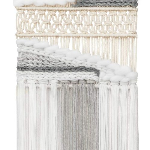 Mkono Macrame Wall Hanging Woven Boho Decor Gray Yarn Fringe Tassel Handmade Home Decoration for Bedroom Living Room Dorm Nursery Apartment, 12''W x 24.5''L