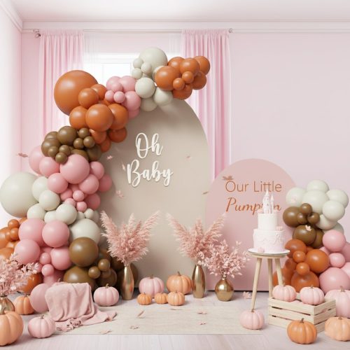 145pcs Fall Pink Pumpkin Balloon Arch Kit,Pink Sand White Burnt Orange Brown Balloons, Little Pumpkin Baby Shower Girl Decorations, Autumn Thanksgiving Birthday Party Supplies, Boho Balloon Garland