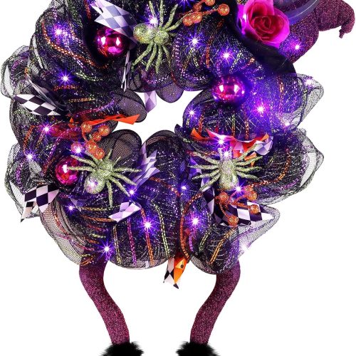 Lulu Home 18"x30" Halloween Wreath, Purple, 30 LED Lighted
