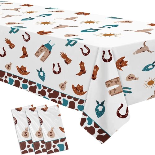 Western Cowboy Party Tablecloth for Birthday Baby Shower, 3 Pcs