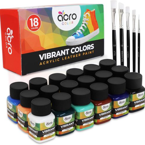 Acrylic Leather Paint for Shoes - 18 Color Leather Paint Kit With 5 Paint Brushes (Deglazer & finisher not Included) - Great Repair Finisher for Shoes,Sneakers, Wallets, Jackets (Vibrant - 18 Colors)