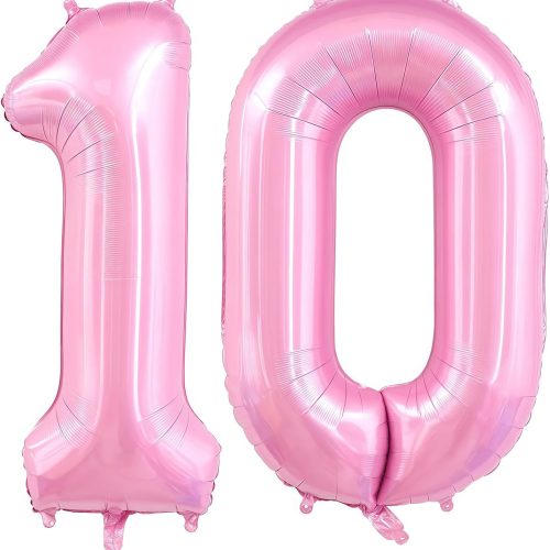 Pastel Pink 10 Balloon Number,40 Inch Light Pink 10 Balloons Large Helium Foil Mylar Number 10 Balloon for Birthday Party Anniversary Decorations