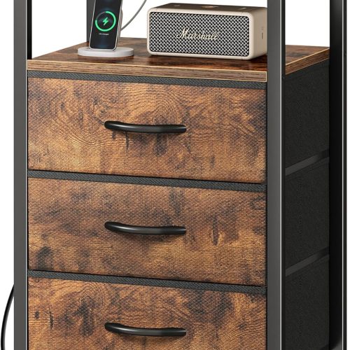 Huuger Nightstand with Charging Station, 27.6 Inch Bedside Table,Side Table