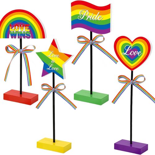 PETKNOWS 4 Pcs Pride Month Table Decorations, LGBT Wooden Signs