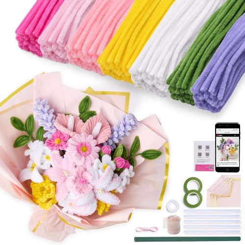 Pheravia 500pcs Pipe Cleaner Flower Kit, 7 Colors Pink Pipe Cleaners Craft