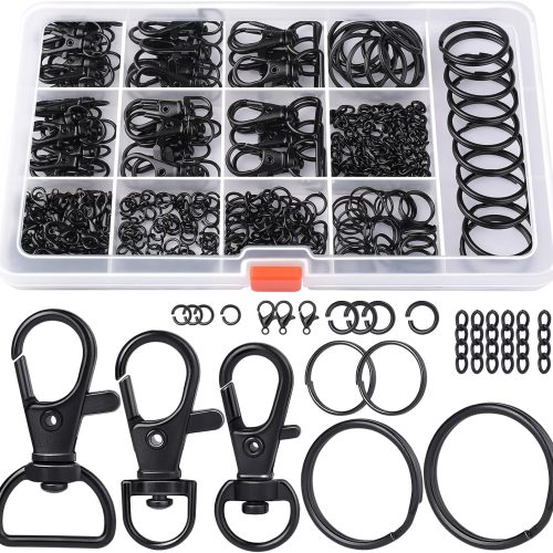 LEOBRO 265PCS Swivel Snap Hooks and Key Rings, Keychain Clips and Key Chain Rings, Keychain Making Kit, with Lobster Claw Clasps & Jump Ring & Necklace Extenders, for Jewelry Making, Black