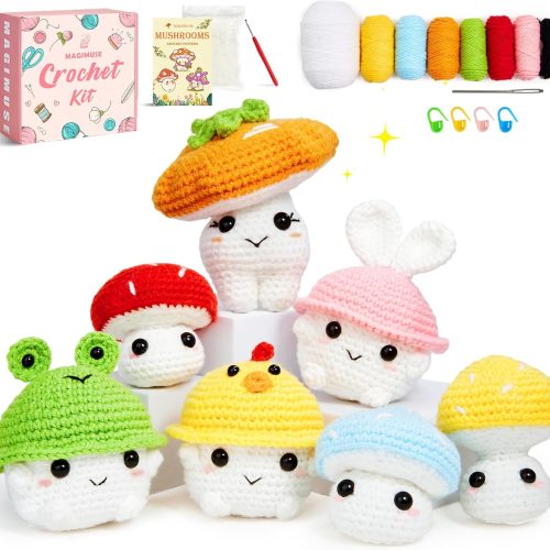 MAGIMUSE Crochet Kit for Beginners, Mushroom Family Crochet Craft Kit