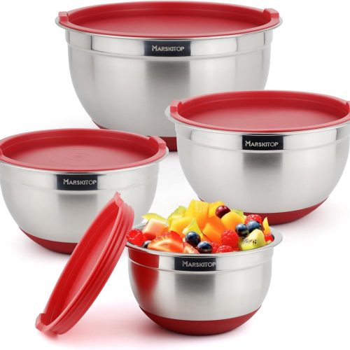 MARSKITOP Stainless Steel Mixing Bowls with Lids Set, Size 5, 3, 2, 1.5QT