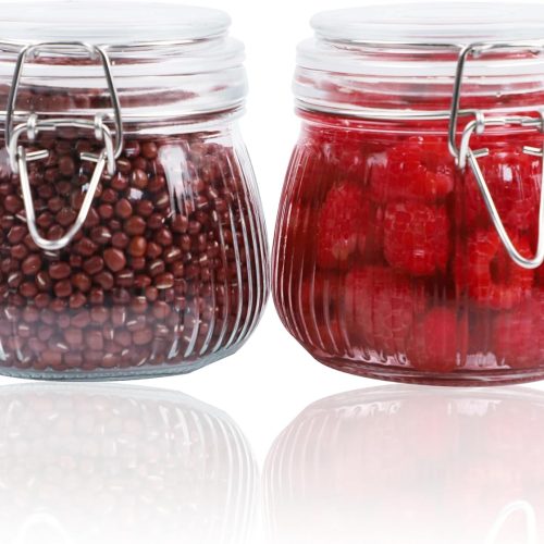 Glass Jars With Airtight Lid 16 Oz-2 Set Thicken Sealed Food Storage Canister With Airtight Lid Leakproof Wide Mouth Kitchen Storage Jar For Coffee Beans Nuts Baking Goods Tea Spice Cereal Fruits