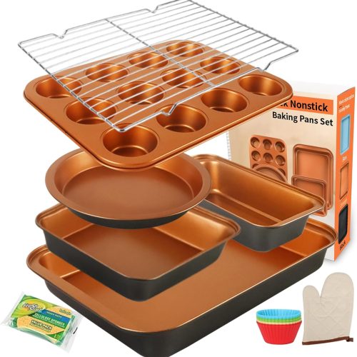 Baking Pans Set 6-Pieces, Non Stick Bakeware Sets for Baker, Golden