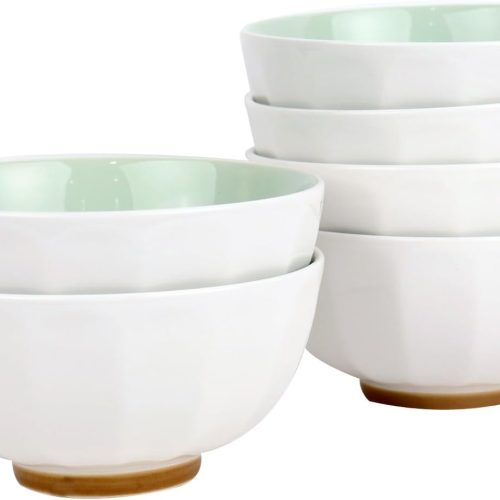 CTD-GR-617GK_1 6-Piece Pasta Bowls 24 oz, Green Porcelain 6 inch, Microwave Oven Dishwasher Safe Scratch Resistant