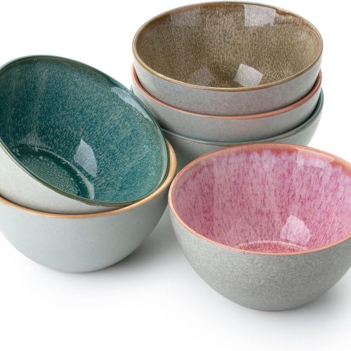 CTD-GR-643GK_1 Brew To A Tea BTaT- Ceramic Cereal Bowls, 29 oz, 6 Pack, 6.3 Inches, Glazed Colors Inside, Chip-Resistant Dishwasher & Microwave Safe Bowls for Cereal, Soup, Salads, Snacks, Side Dishes