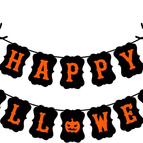 JOZON Happy Halloween Banner with Spider Pumpkin Sign for Party Decorations