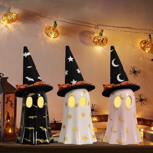 DAZONGE Set of 3 Halloween Ceramic Ghost Halloween Decorations Indoor