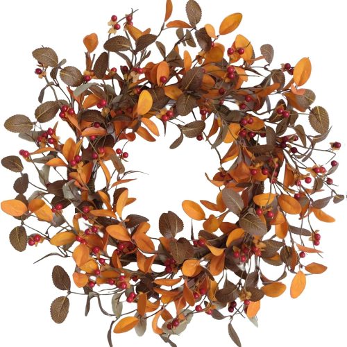 TEMPUS 20 Inch Artificial Fall Wreath for Front Door Autumn Door Wreath with Olive Leaves & Berries for Farmhouse Indoor Outdoor Window Wall Door Decor