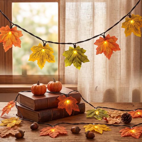 GOOTHY Fall Decor Multicolored Maple Leaf String Lights, 13.6Ft LED Thanksgiving Decorations Lights Plug in with 35 Maple Leaves Light for Indoor Outdoor Halloween Fall Party Home Garland