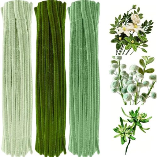 300 PCS Thick Pipe Cleaners Craft Supplies Eucalyptus Sage Green Color Chenille Stems for Wedding Christmas Art and Craft Projects Creative DIY Decorations (Green)