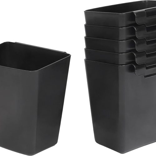 6 Pack Hanging Cup Holder for Rolling cart Accessories Hooks Little Hanging Buckets Hanging Storage Bins Craft Supplies for Rolling Utility Cart Slim Storage Cart (Black)