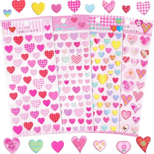 SHANGRLA Puffy Heart Stickers, 3D Valentines Day Sticker for Kids Crafts