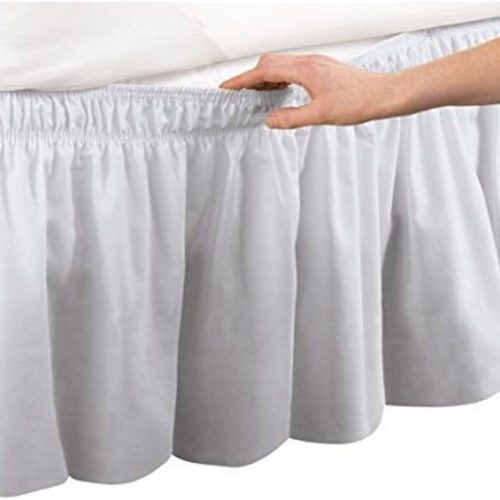 CTJES-AU-016JK_1 Pleated Three Sides Fabrics Wrap Around Style Egyptian Cotton Elastic 17 inch Drop Dust Bed Skirt for Twin/Full,Queen,King Size Beds(Queen, White)