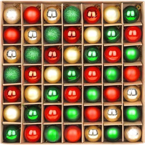 DERAYEE 49 Pcs Mini Christmas Balls Tree Ornaments, 1.2 Inch Small Shatterproof Xmas Hanging Decorations Green Red Gold Christmas Ball Ornaments for Home Party Xmas Decor