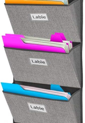 homyfort Over the Door File Organizer, Wall Hanging File Folders with 5 Large Pocket for Mails, Magazines, Back to School Supplies,Office Chart Storage, Paper Organization (Grey)