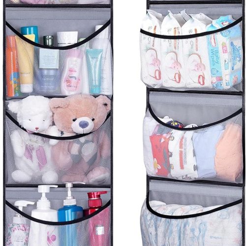 KEETDY Hanging Shelves Over the Door Organizer Storage for Closet with 5 Pockets Organizer for Bedroom Bathroom, 2 Pack（Grey）