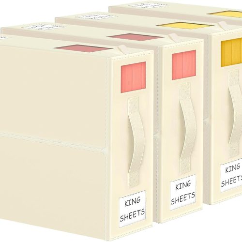 Aokeyee Foldable Bed Sheet Organizers and Storage - 4 Pack(Queen or King Size) Sheet Set Organizer for Bed Sheets,Pillowcases,Linen Closet Organizer for Bedding Clothes Towels(lvory)