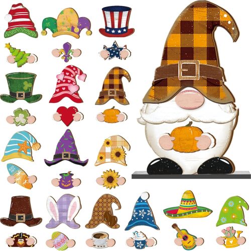 Blulu 32 Pcs Interchangeable Wooden Gnome Sign, Bright