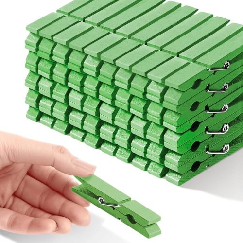 Colored Clothespins, Colorful Clothes Pins Wooden Clips Rainbow Colors 50 Pack Decorative Crafts Pegs Photos Pictures Decoration Clip Clothing Hanging Closepins, 2.83 Inch (Green)