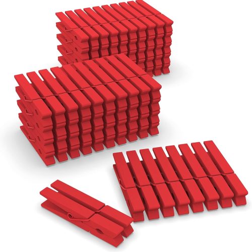 100 Pcs Red Clothes pins - 2.9 Inch Wooden Clothespins Cheer Clips