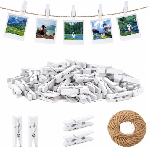 jijAcraft 1.4Inch Mini Clothes Pins - 100Pcs Wooden Clothespins with String
