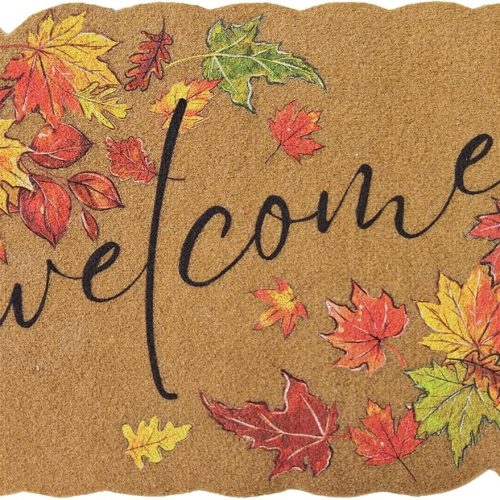 CTMCE01270CT_1 Fall Maple Leaf Coco Coir Welcome Doormat, 17"x30" Cute Scalloped Rugs for Floor,Autumn Havest Door Mat, Indoor Outdoor Thanksgiving Decorative Entrance Mat for Front Door Porch Home Decor