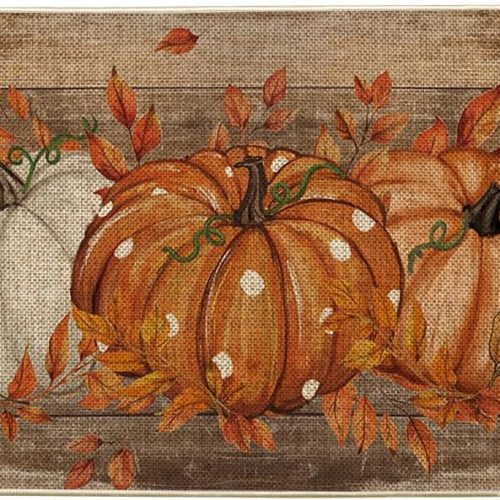 CTMCE01271CT_1 Artoid Mode Wood Orange Dot Pumpkin Eucalyptus Fall Doormat 17x29 Inch