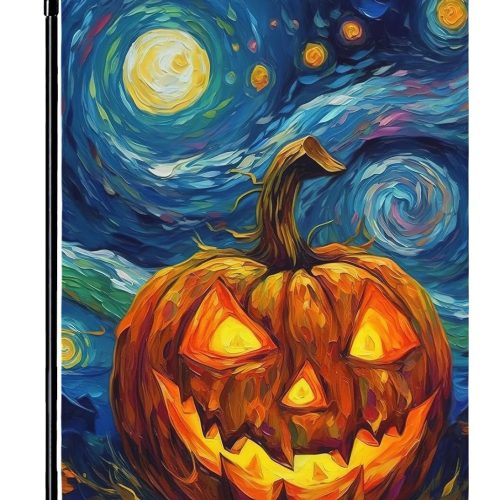 Halloween Garden Flag Pumpkin Garden Flag Van Gogh Garden Flags Arts Starry Night Sky Moon Yard Flag Double Sided Fall Porch Patio Farmhouse Outdoor Yard Decorative 12 x 18 Inch