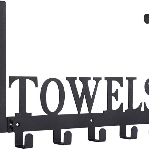 CTMCE01332CT_1 Kuhome Over The Door Hooks, Towel Holder for Bathroom, Door Mount Towel Rack Towel Hooks for Bedroom Beach Towels Bathrobe Wall Mount Hang on The Door Cabinet Cupboard Metal Sandblasted (Black)