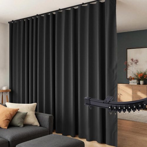 Room Divider Curtains Flexible Ceiling Tracks Set Curtain Track Ceiling Mount Blackout Curtain for Living Room Bedroom Ceiling Curtain Rod Privacy Dividers Panels W150 x H96 Black Drape & Black Rail