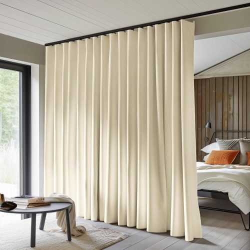 CTMCE01355CT_1 MaKefeile Room Divider Curtains Total Blackout Privacy Curtain Panel Room Thermal Insulated Noise Reduction Curtains for Bedroom Window Living Room Ceiling Track Curtain W 8.3 ft × H 7 ft Beige