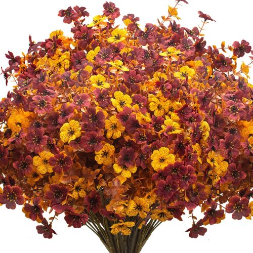 CTMCE01390CT_1 Grunyia 16 Bundles Artificial Fall Mums with Eucalyptus, Faux Daisy UV Resistant Outdoor Decor - Autumn Orange Flowers for Front Door Porch Planter, Patio, Thanksgiving Christmas (Fall Yellow&Red)