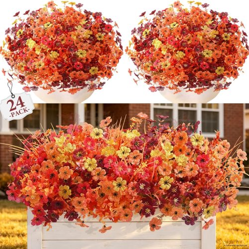 Yastouay Fake Mums, 24 Bundles UV Resistant Artificial Mums for Outdoors