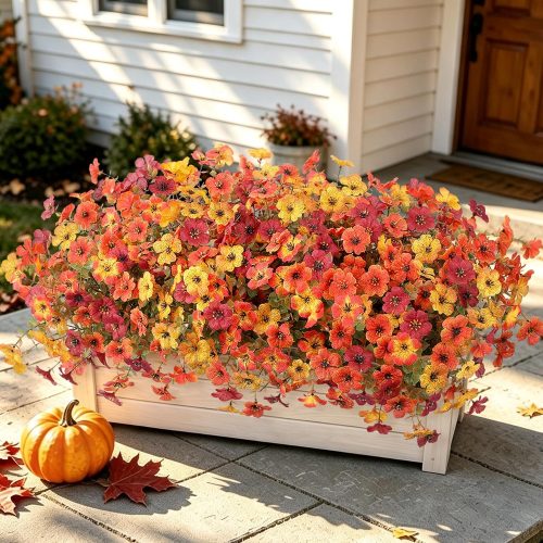 Artificial Fall Flowers for Decoration Fake Flowers Outdoor Artificial Plants, 12 Bundles Faux Mums Autumn Plastic Flower UV Resistant for Porch Patio Home Yard Garden Window Box Pot Planters