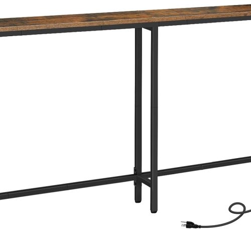 HOOBRO 70.9" Narrow Console Table with Charging Station, 5.9" Sofa Table