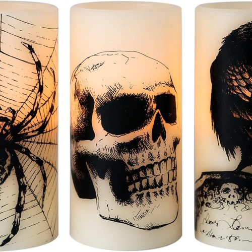 Eldnacele Skull Halloween Flameless Candles Battery Operated with 6H Timer