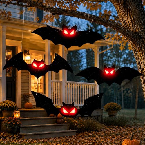 4PCS Lighted Halloween Hanging Bats for Yard Outdoor Indoor Decor
